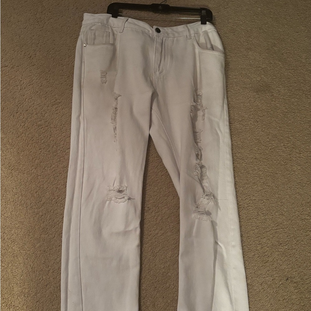 White Straight Distressed Jeans